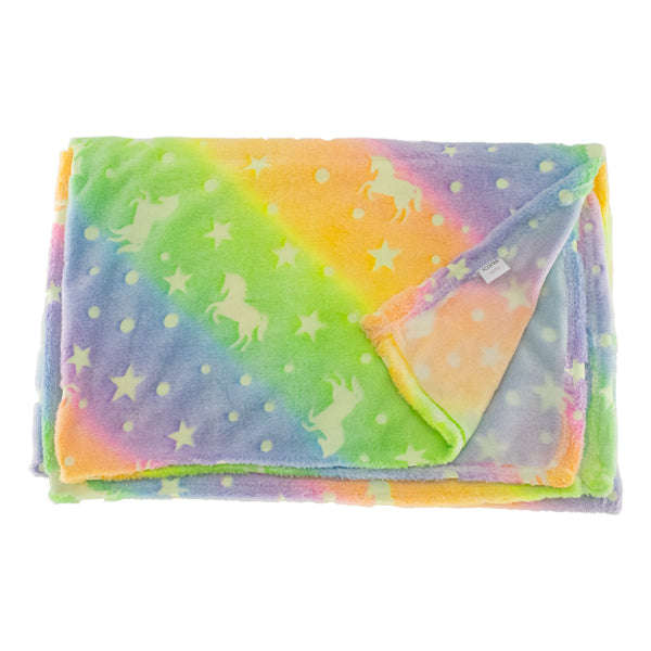 Kids Green and Orange Starry Stallions Glow In the Dark Blanket