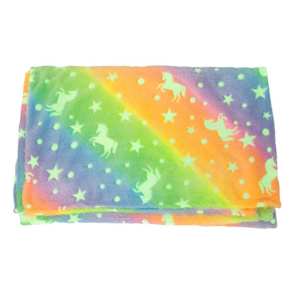 Kids Green and Orange Starry Stallions Glow In the Dark Blanket