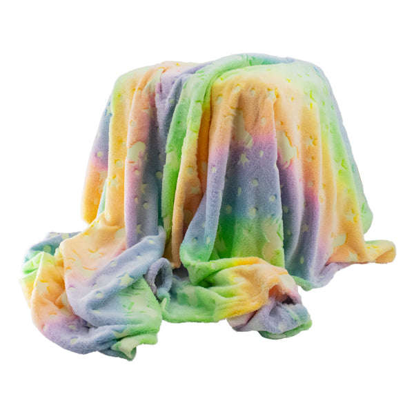 Kids Green and Orange Starry Stallions Glow In the Dark Blanket