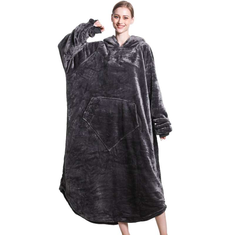 Grey Oversized Floor-Length Body Blanket Hoodie