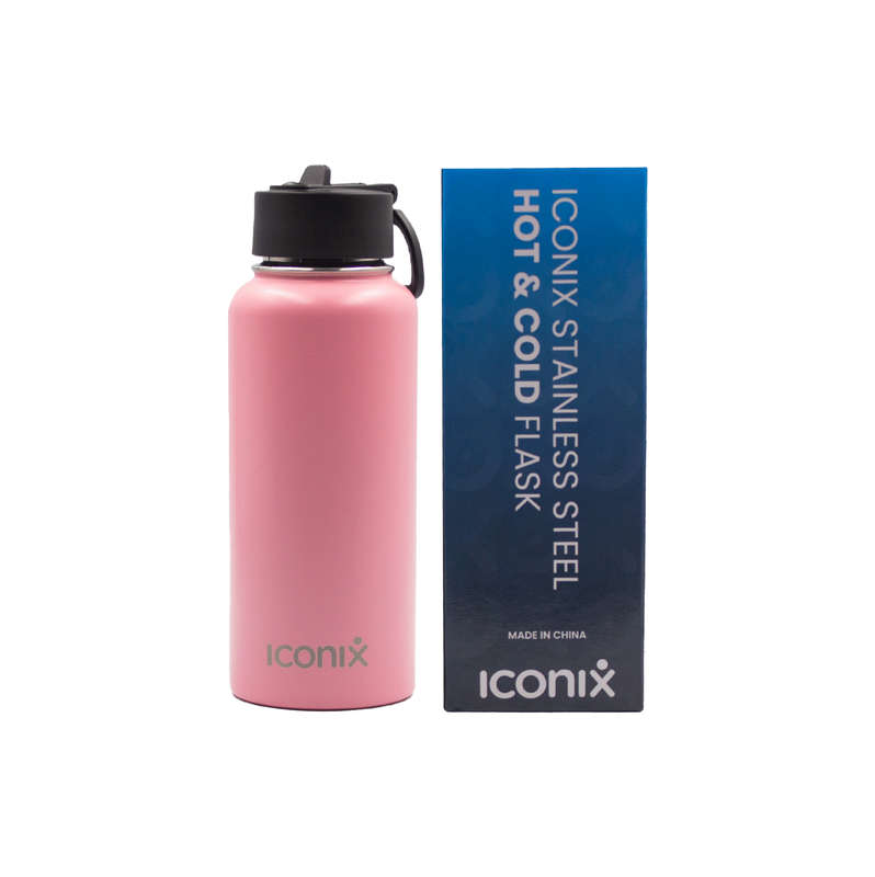 Iconix Pink Stainless Steel Hot and Cold Flask - Straw Lid