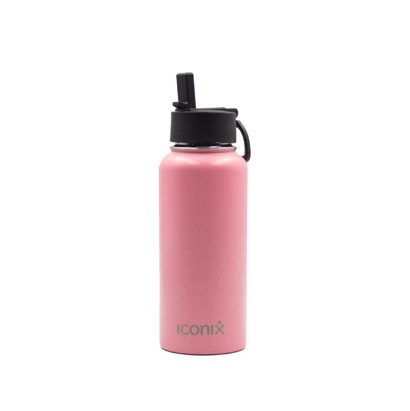 Iconix Pink Stainless Steel Hot and Cold Flask - Straw Lid
