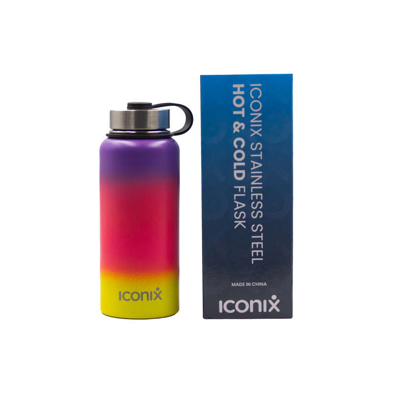 Iconix Purple and Yellow Stainless Steel Hot and Cold Flask - Stainless Steel Lid