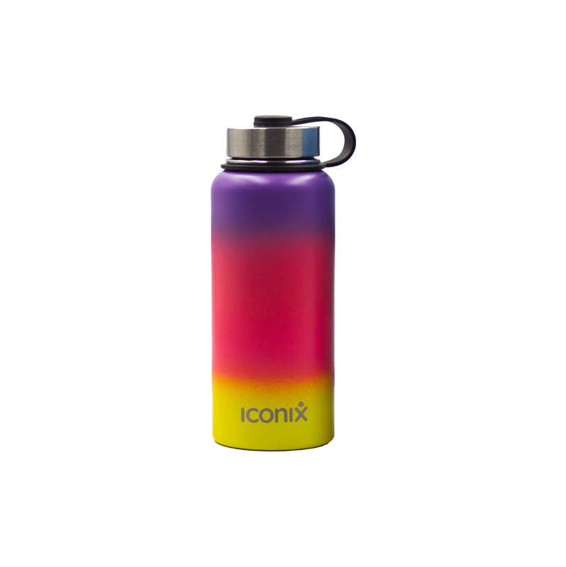 Iconix Purple and Yellow Stainless Steel Hot and Cold Flask - Stainless Steel Lid