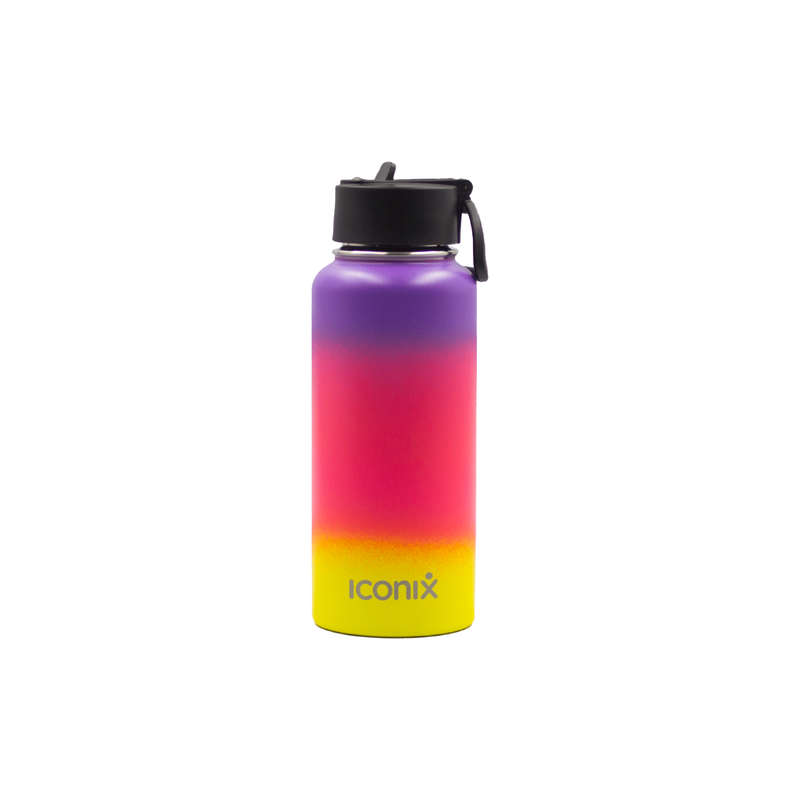 Iconix Purple and Yellow Stainless Steel Hot and Cold Flask - Straw Lid