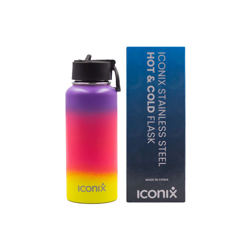 Iconix Purple and Yellow Stainless Steel Hot and Cold Flask - Straw Lid