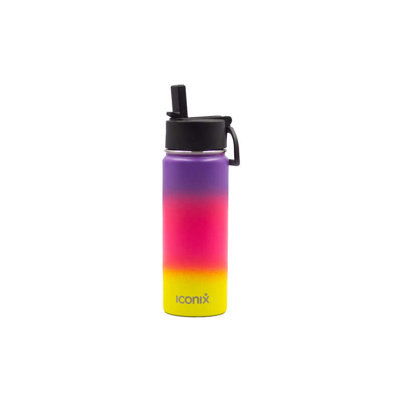 Iconix Purple and Yellow Stainless Steel Hot and Cold Flask - Straw Lid