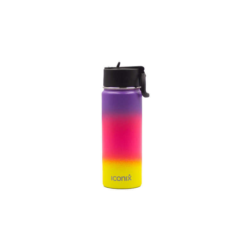 Iconix Purple and Yellow Stainless Steel Hot and Cold Flask - Straw Lid