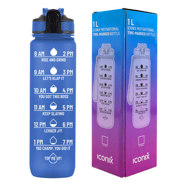 Iconix South African Motivational Time Marker Water Bottle  Blue