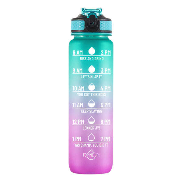 Iconix South African Motivational Time Marker Water Bottle  Green and Pink