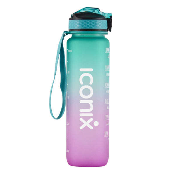 Iconix South African Motivational Time Marker Water Bottle  Green and Pink
