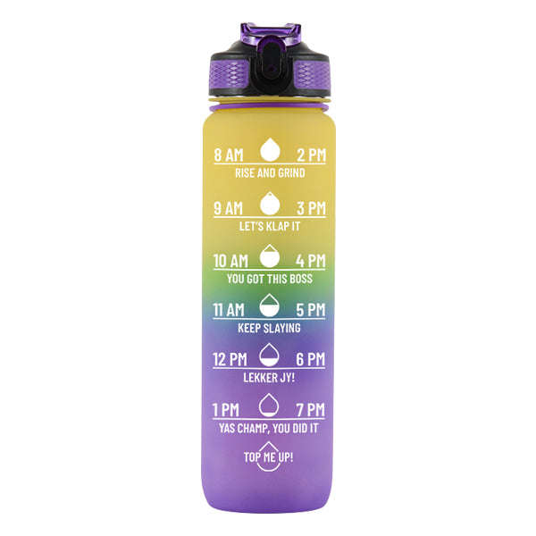Iconix South African Motivational Time Marker Water Bottle  Yellow and Purple
