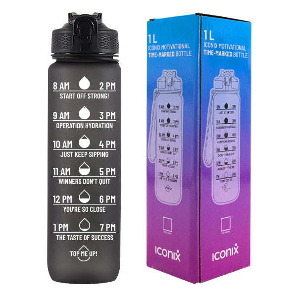 Iconix The Classic Motivational Time Marker Water Bottle  Black