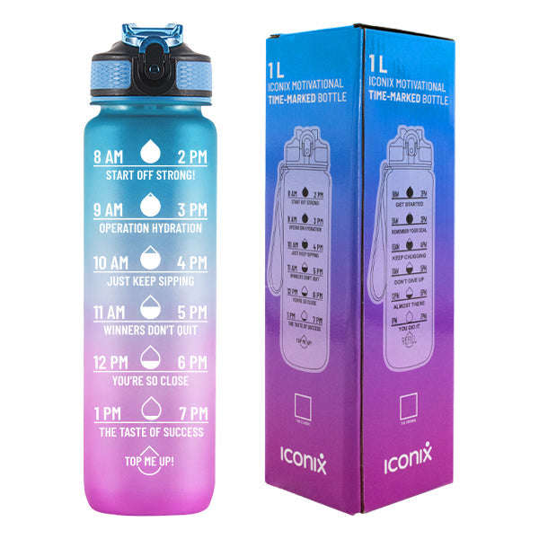 Iconix The Classic Motivational Time Marker Water Bottle  Blue and Purple
