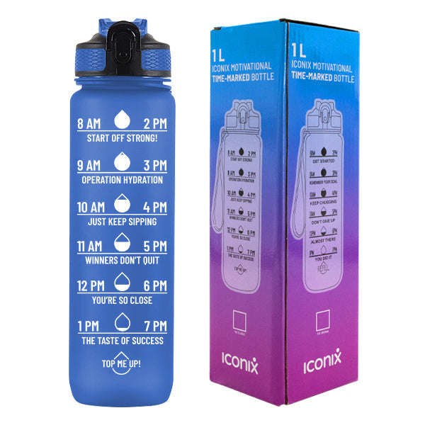 Iconix The Classic Motivational Time Marker Water Bottle  Blue