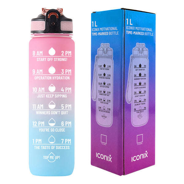 Iconix The Classic Motivational Time Marker Water Bottle  Pink and Blue