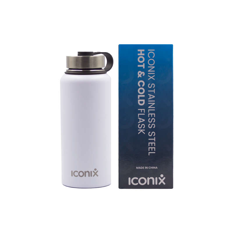 Iconix White Stainless Steel Hot and Cold Flask - Stainless Steel Lid