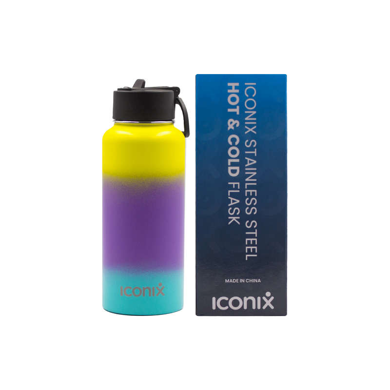 Iconix Yellow and Blue Stainless Steel Hot and Cold Flask -  Straw Lid