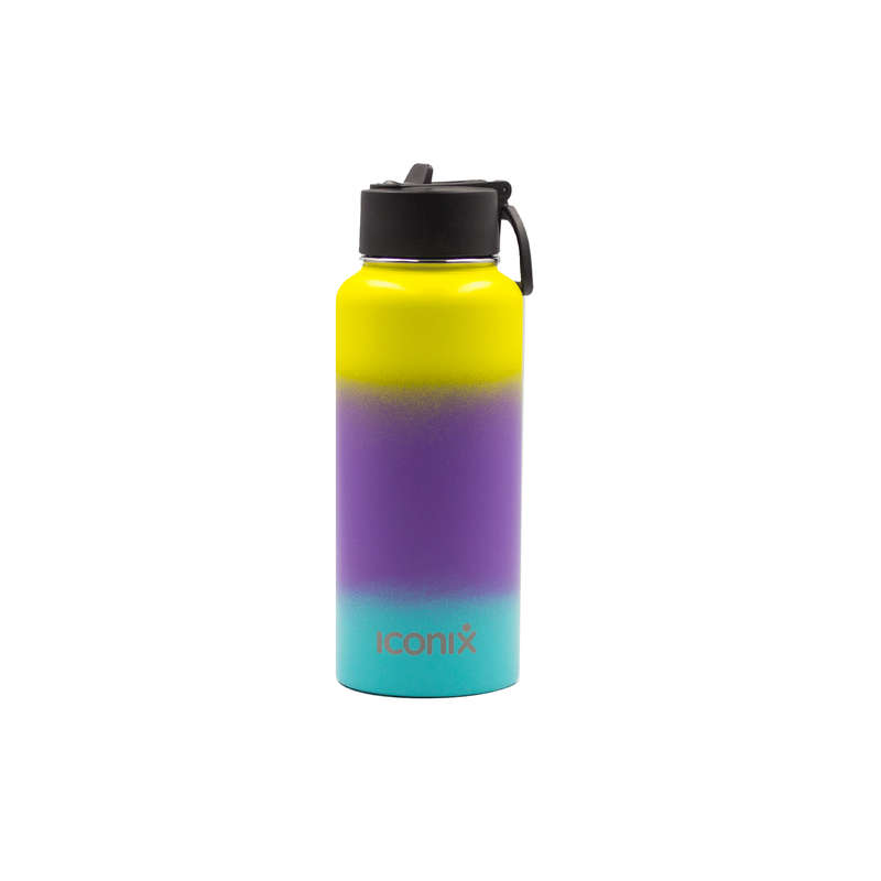 Iconix Yellow and Blue Stainless Steel Hot and Cold Flask -  Straw Lid