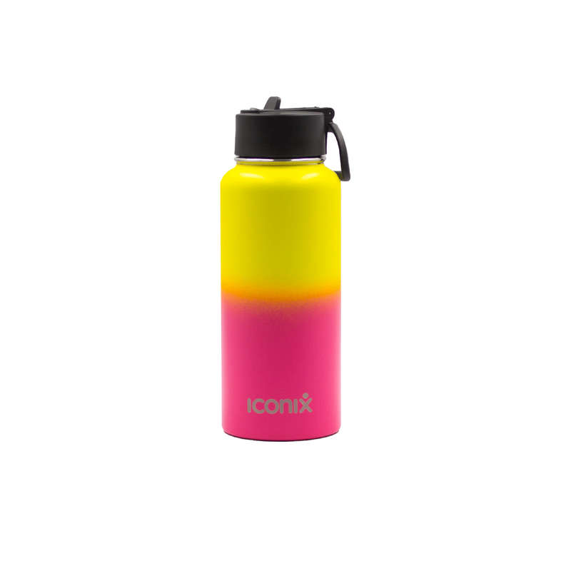 Iconix Yellow and Pink Stainless Steel Hot and Cold Flask -  Straw Lid