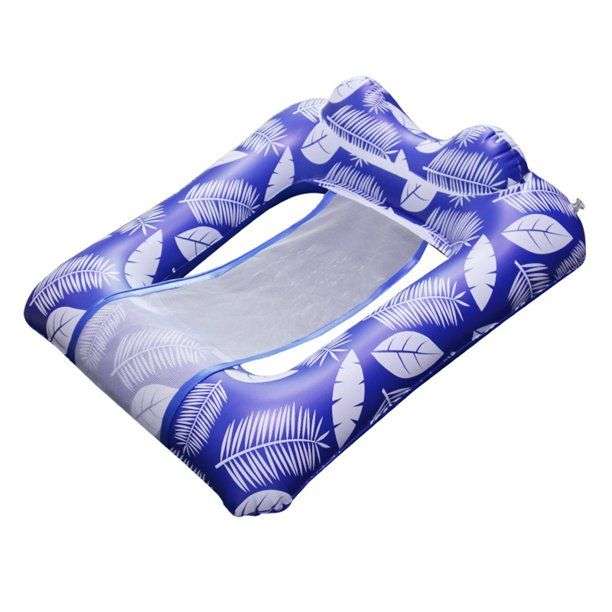 Inflatable Pool Float Chair hammock with Contour Headrest - Blue Leaf