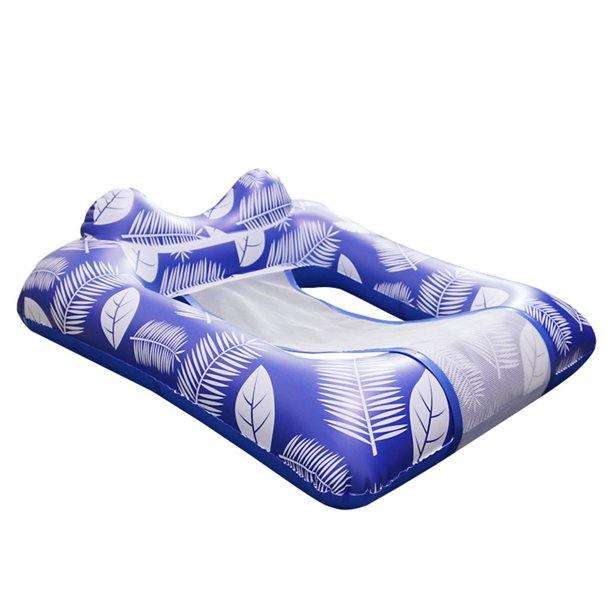 Inflatable Pool Float Chair hammock with Contour Headrest - Blue Leaf