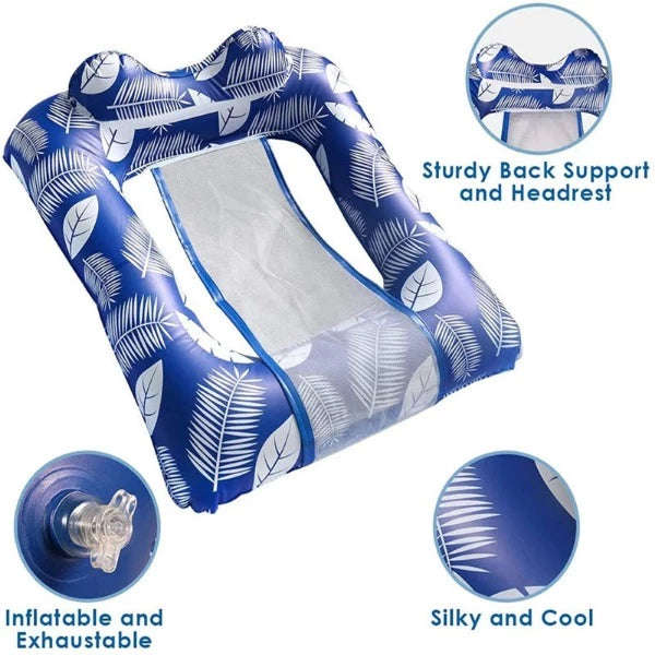 Inflatable Pool Float Chair hammock with Contour Headrest - Blue Leaf
