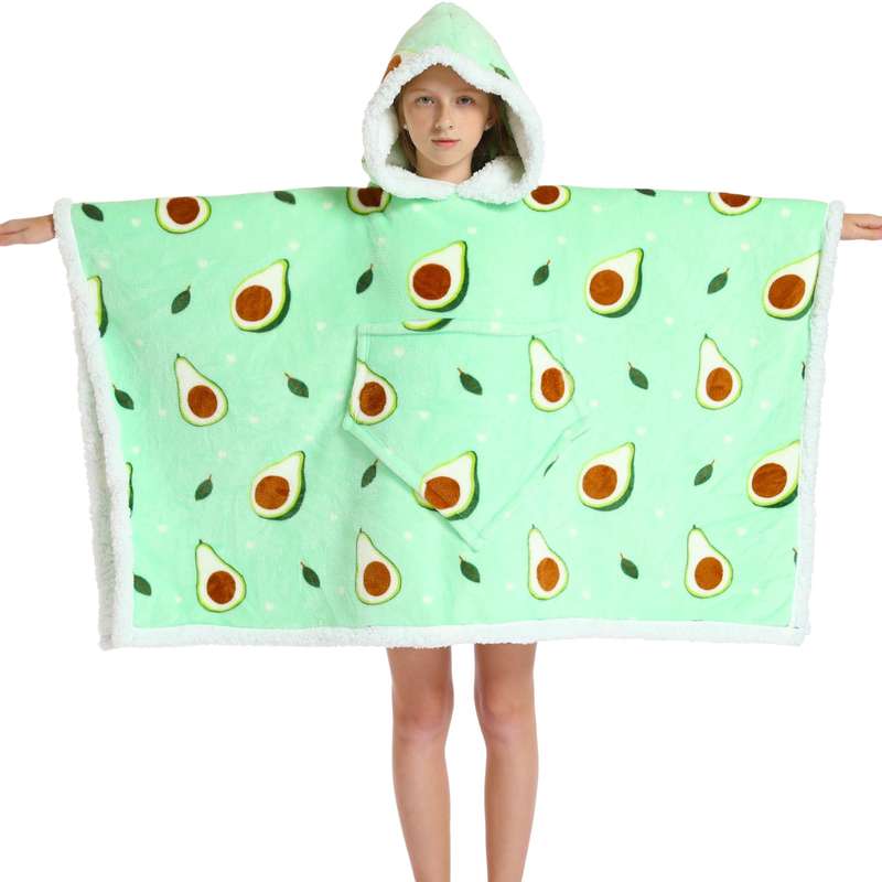 Kids 2 in 1 Avocado Hooded Poncho Blanket