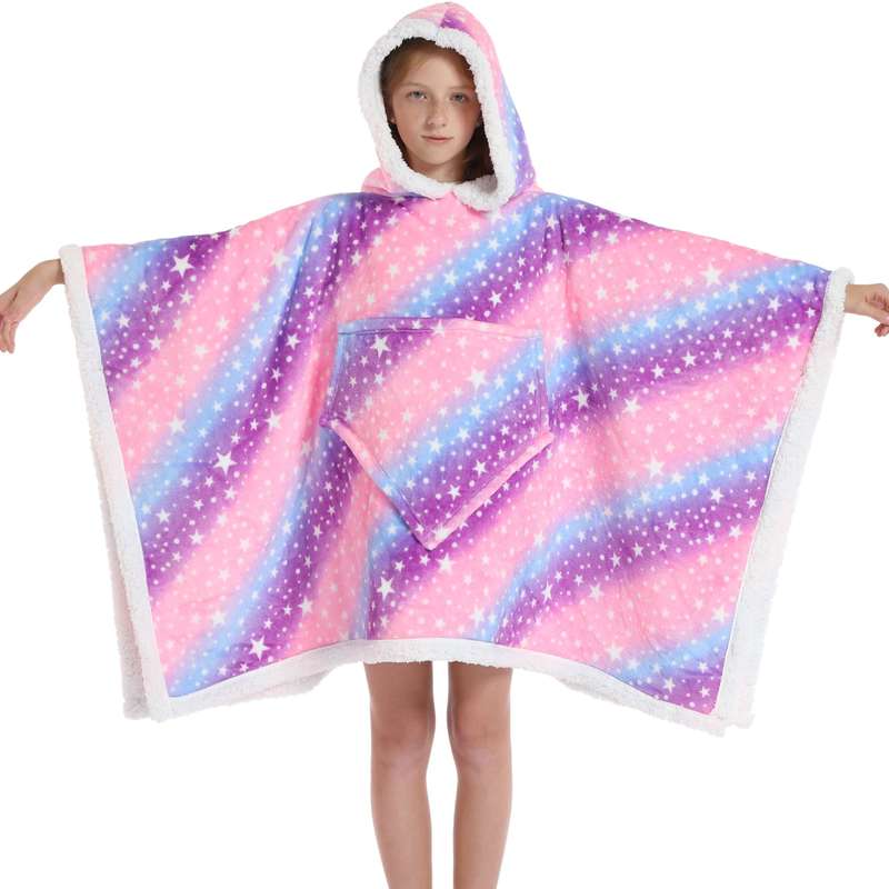 Kids 2 in 1 Cosmic Waves Hooded Poncho Blanket