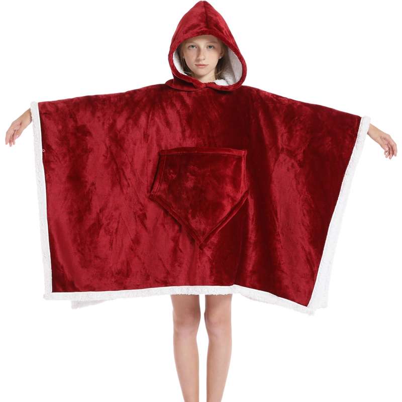 Kids 2 in 1 Ruby Red Hooded Poncho Blanket