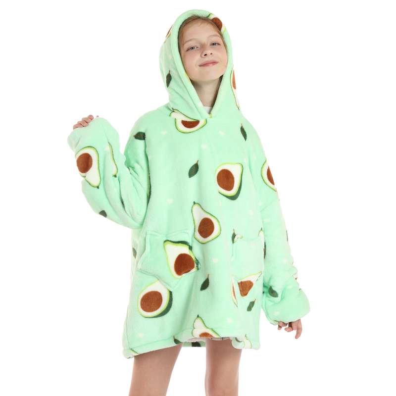 Kids Avocado Oversized Plush Blanket Hoodie