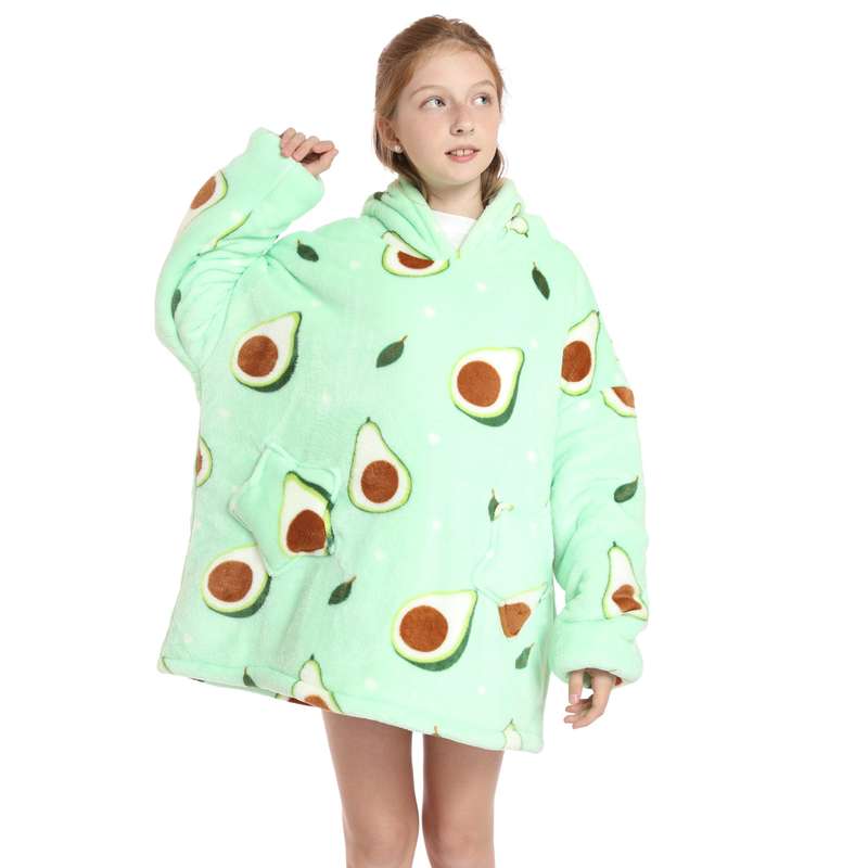 Kids Avocado Oversized Plush Blanket Hoodie