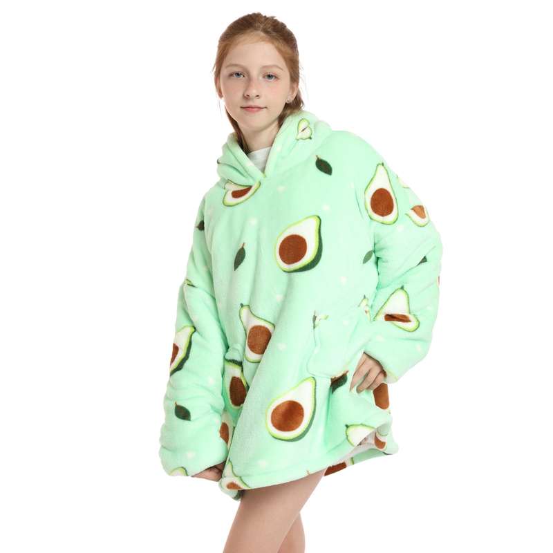 Kids Avocado Oversized Plush Blanket Hoodie