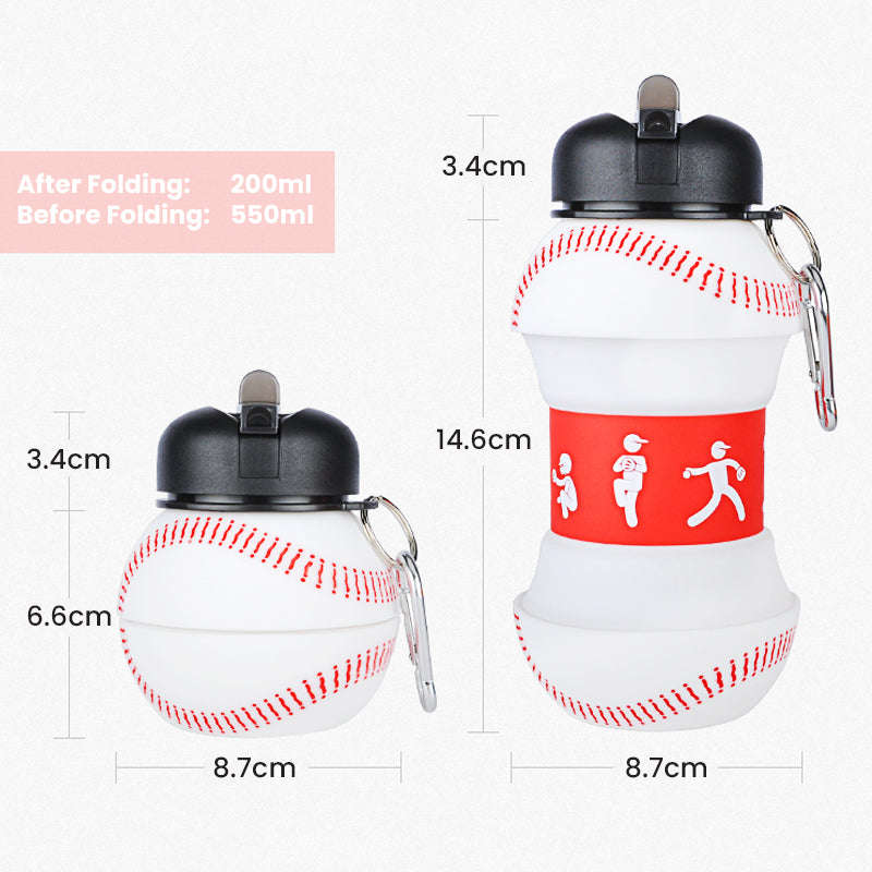 Kids Collapsible Silicone Water Bottle - Baseball