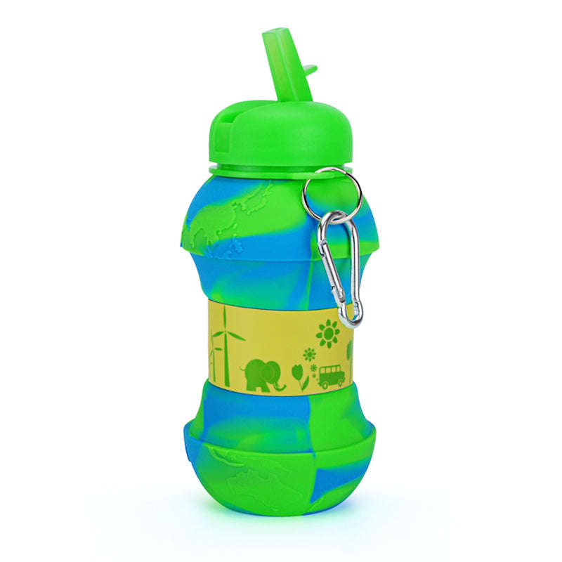 Kids Collapsible Silicone Water Bottle - Global Blue and Green