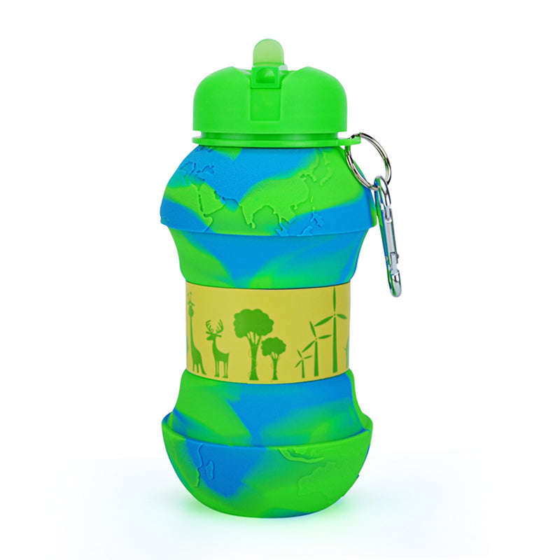 Kids Collapsible Silicone Water Bottle - Global Blue and Green