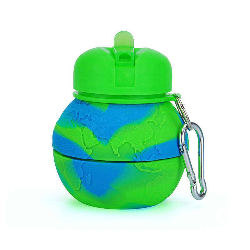 Kids Collapsible Silicone Water Bottle - Global Blue and Green