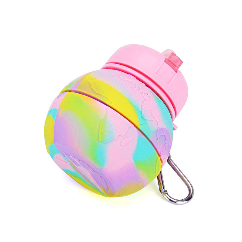 Kids Collapsible Silicone Water Bottle - Global Pink and Green