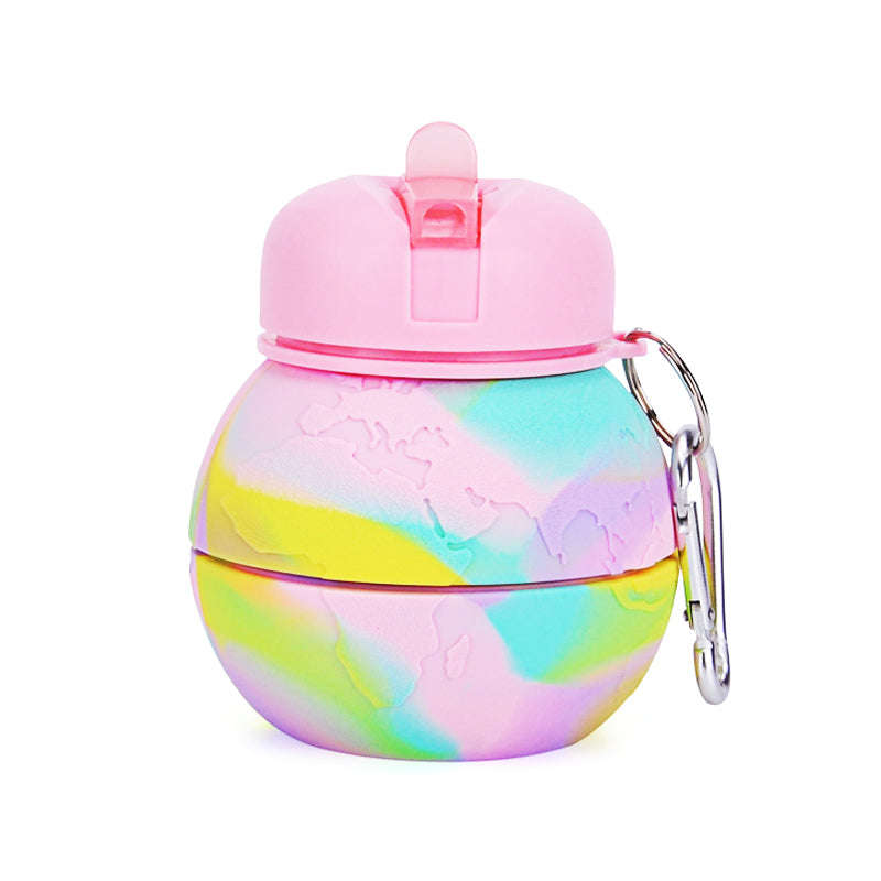 Kids Collapsible Silicone Water Bottle - Global Pink and Green