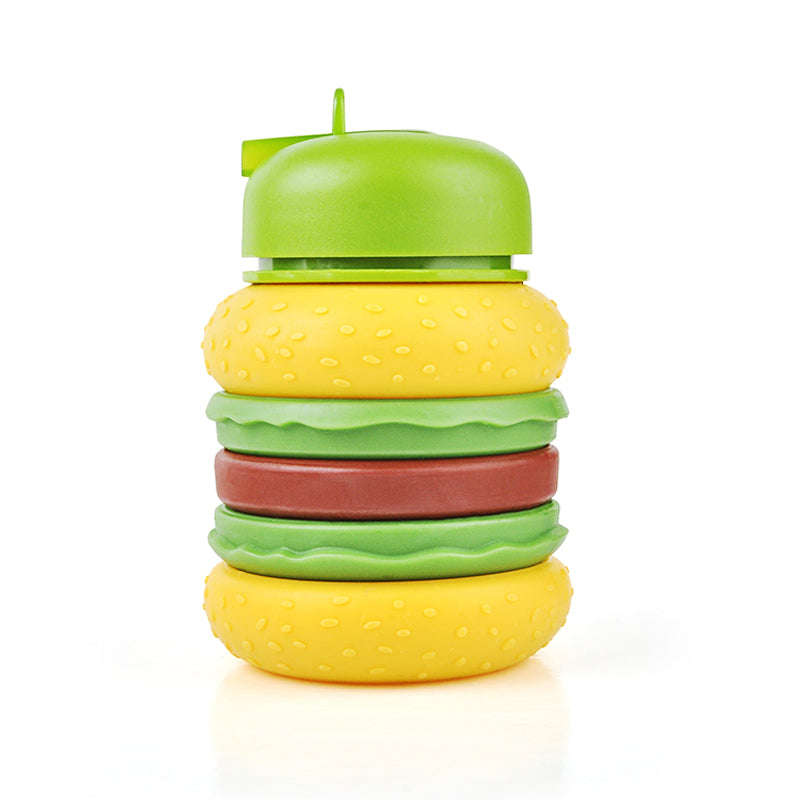 Kids Collapsible Silicone Water Bottle - Hamburger