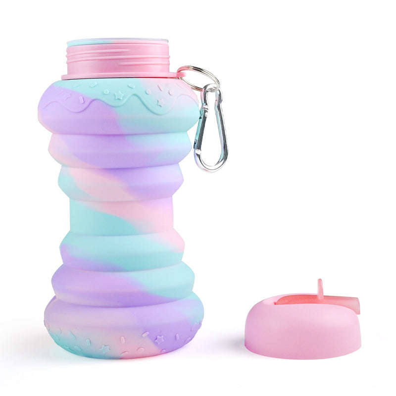 Kids Collapsible Silicone Water Bottle - Purple and Blue Doughnut