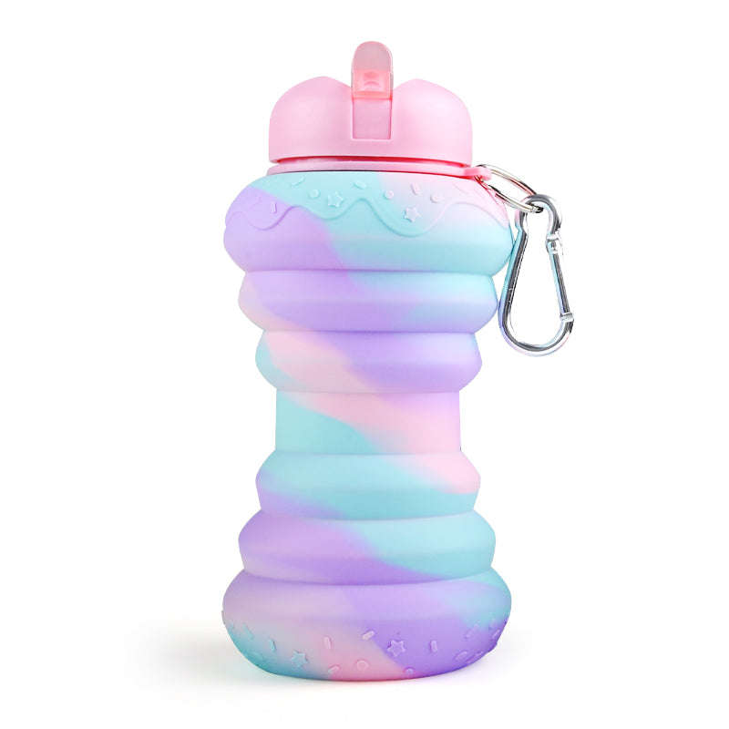 Kids Collapsible Silicone Water Bottle - Purple and Blue Doughnut
