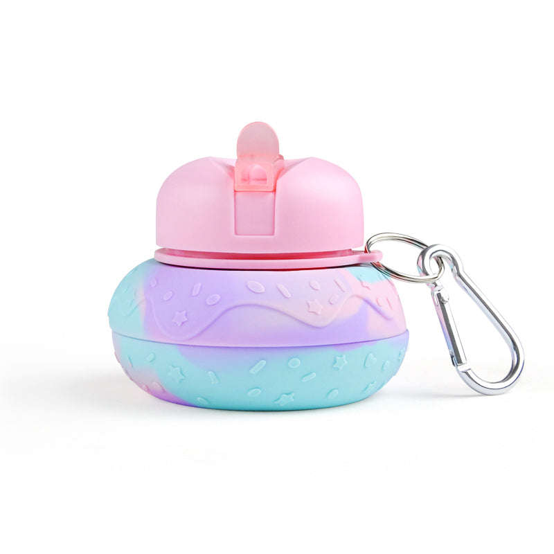 Kids Collapsible Silicone Water Bottle - Purple and Blue Doughnut