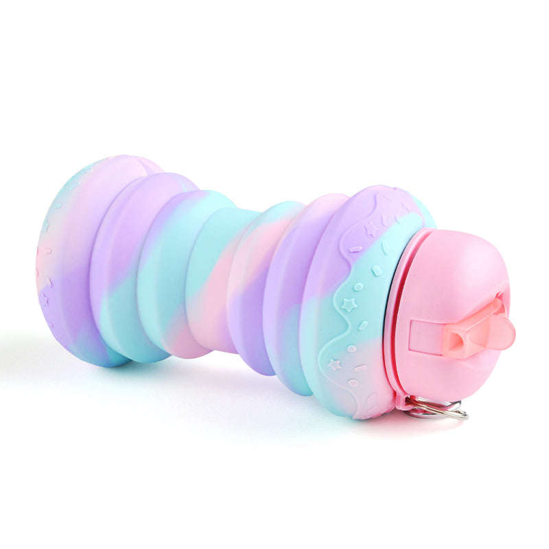 Kids Collapsible Silicone Water Bottle - Purple and Blue Doughnut