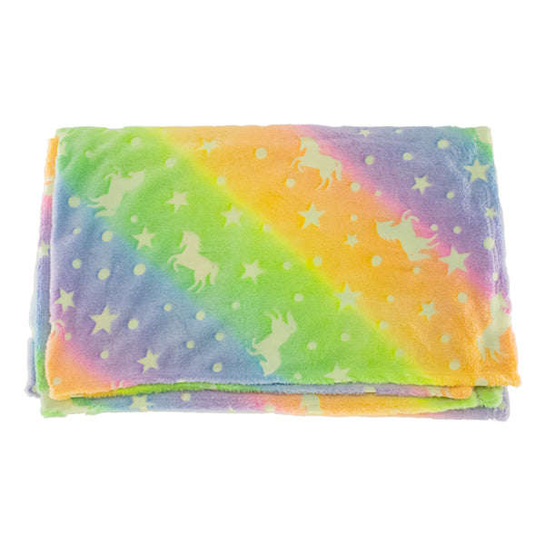 Kids Green and Orange Starry Stallions Glow In the Dark Blanket