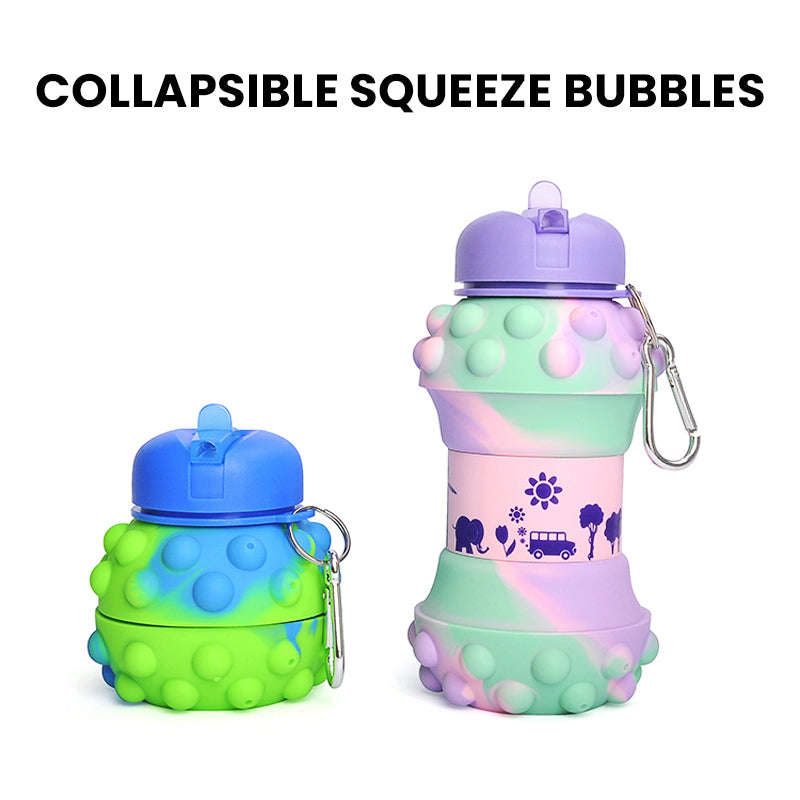 Kids Pop It Collapsible Silicone Water Bottle - Green and Blue