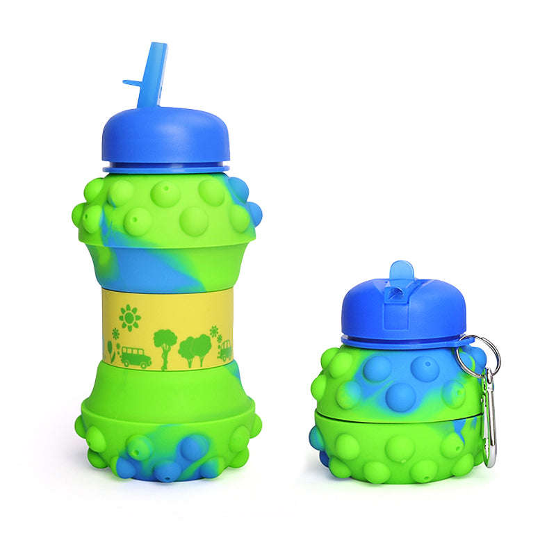Kids Pop It Collapsible Silicone Water Bottle - Green and Blue