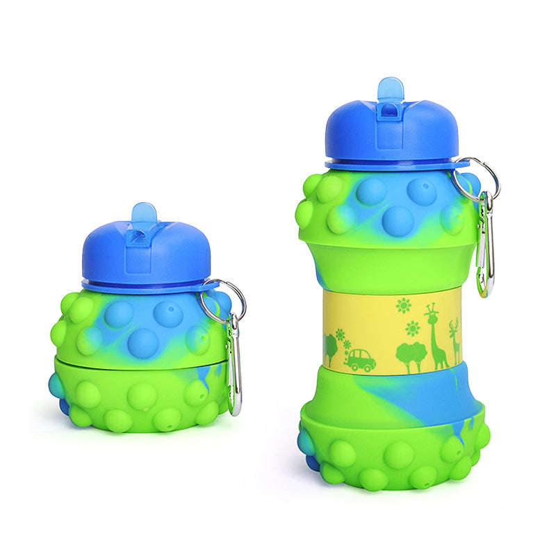 Kids Pop It Collapsible Silicone Water Bottle - Green and Blue