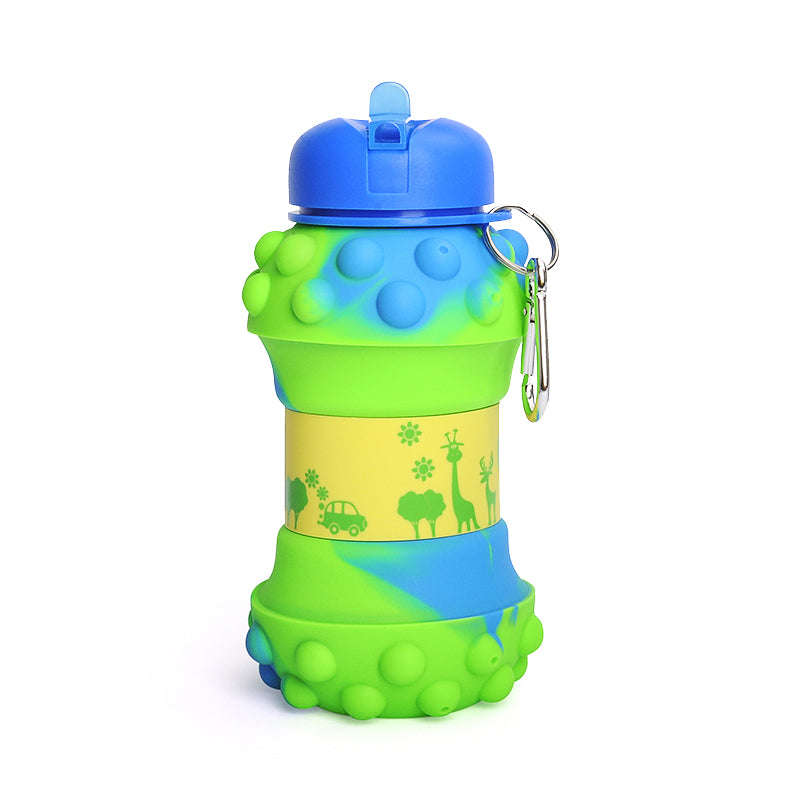 Kids Pop It Collapsible Silicone Water Bottle - Green and Blue