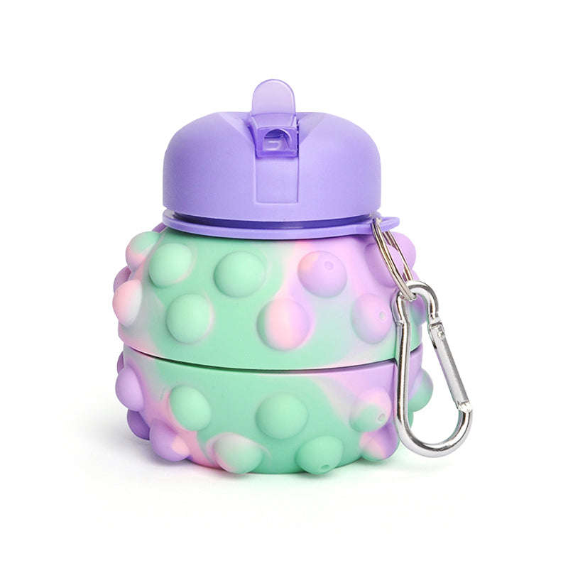 Kids Pop It Collapsible Silicone Water Bottle - Green and Purple